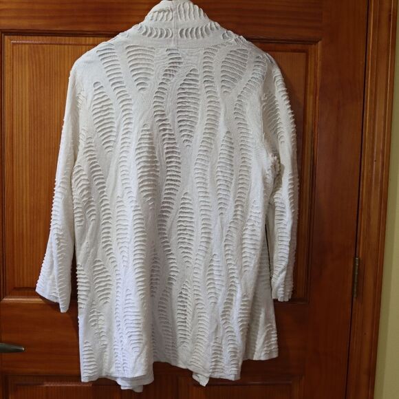 Anne Klein Cream Textured Cardigan Sweater Silk & Linen Blend Large - Picture 8 of 12